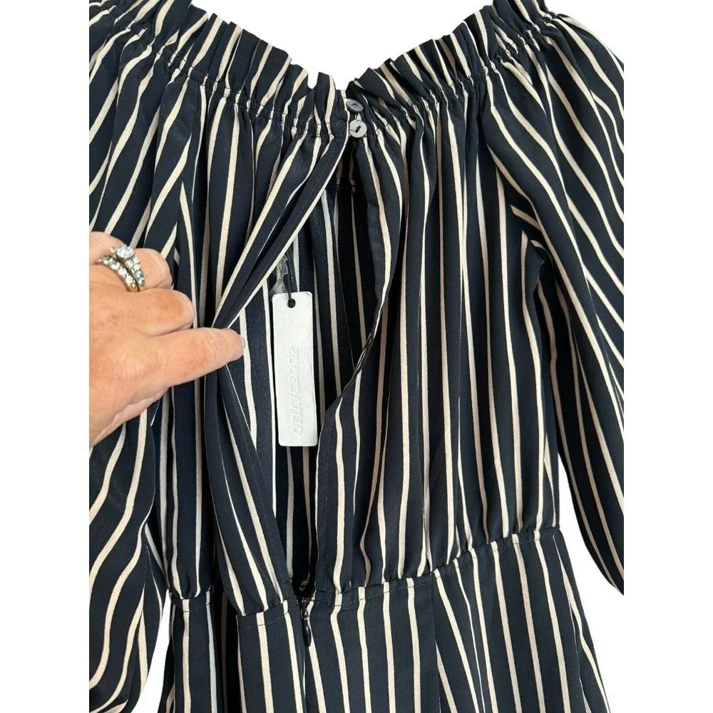 Olivaceous Small Jumpsuit Striped Short Sleeve Polyester Ruffle Neckline NWT